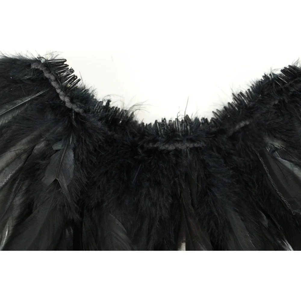Vintage Real Feather Trim Iridescent Green Black Crow Raven Costume Collar DIY